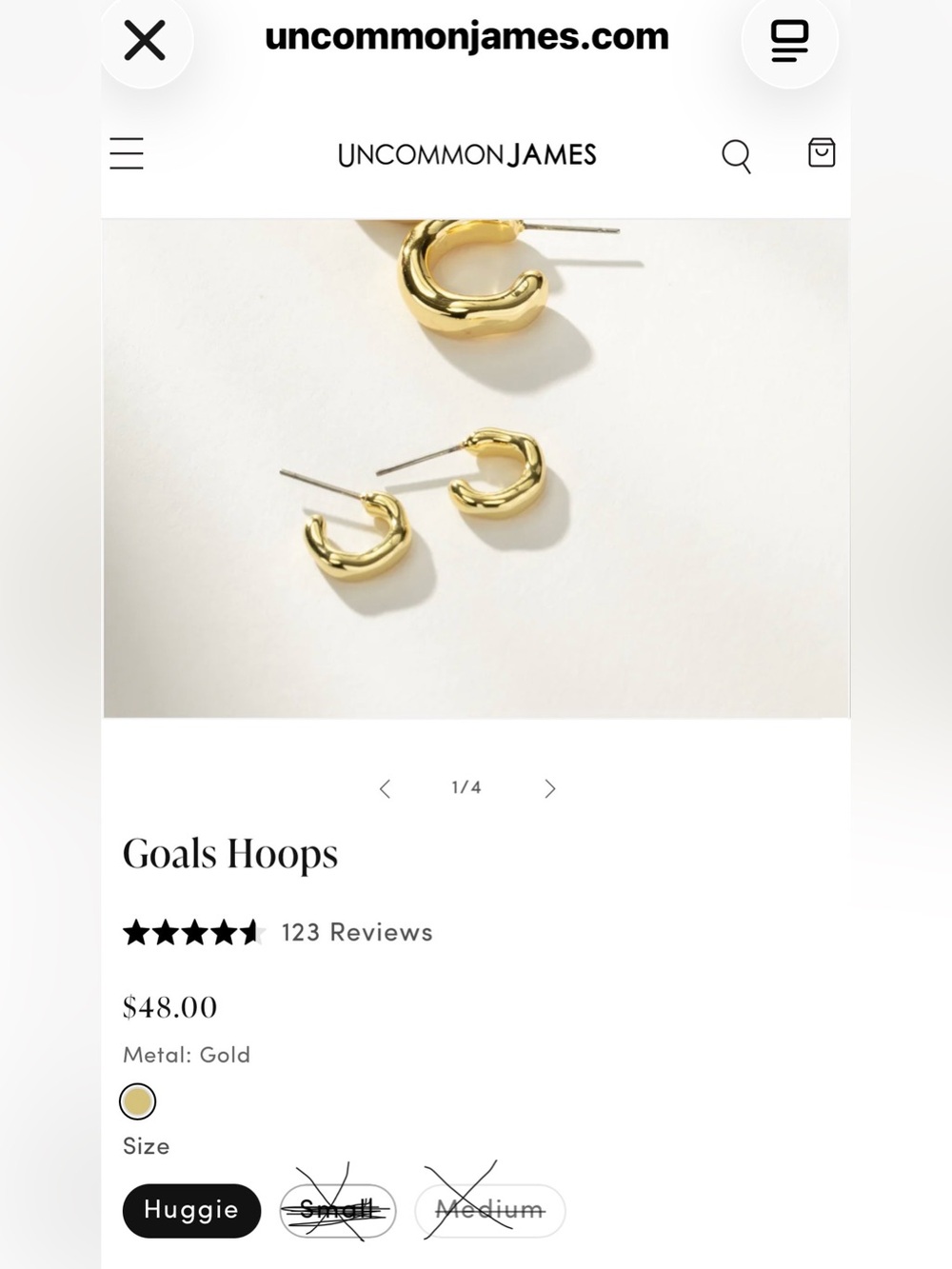 🔥Uncommon James Goals Hoops - Gold Huggie Earrings